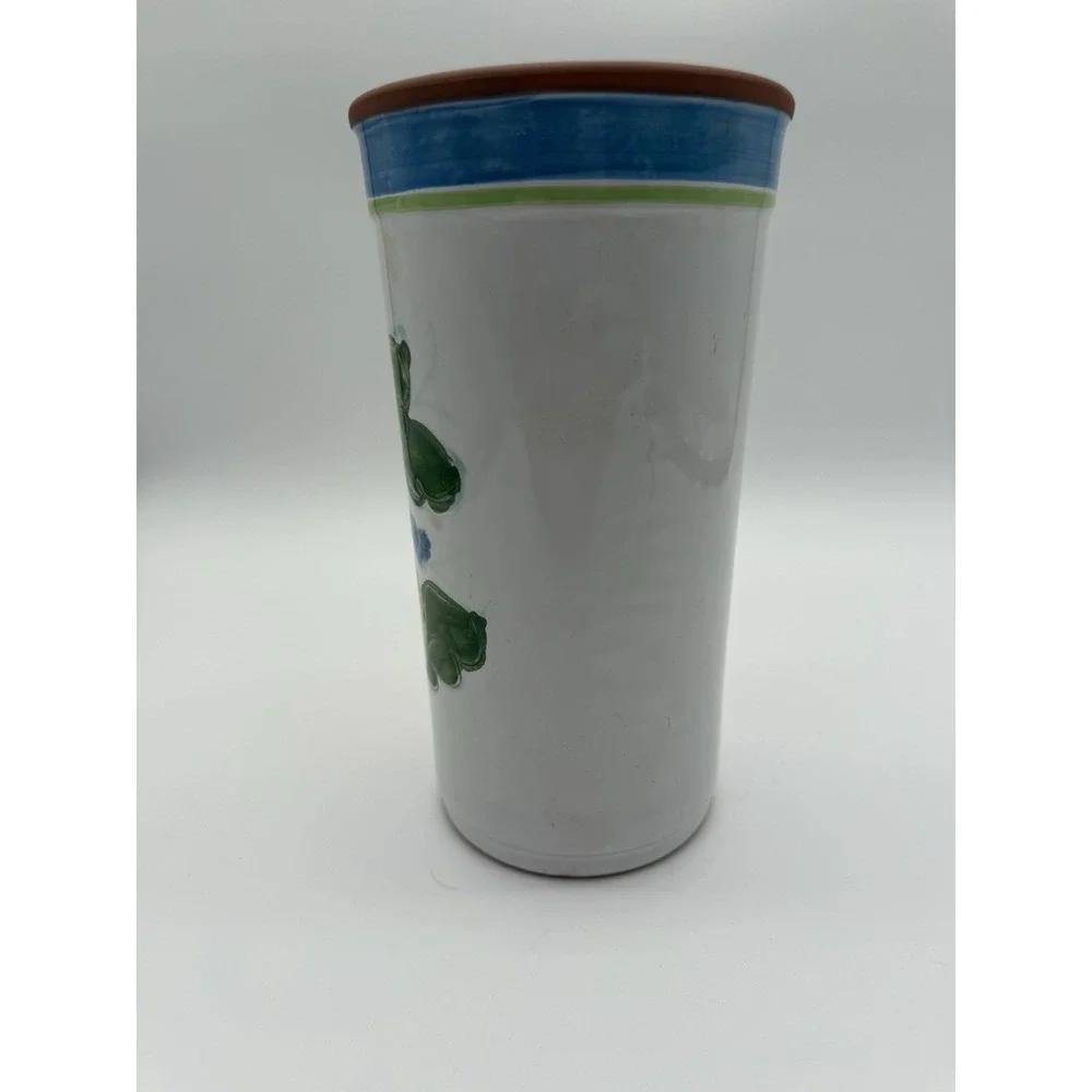 Vintage  Glazed Terracotta Wine Cooler Fruit Motif Italy Utensil Holder